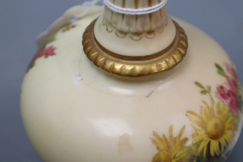 A Royal Worcester two-handled pedestal vase painted with sheep, signed E. Barker, and another vase, tallest 19.5cm (a.f.)